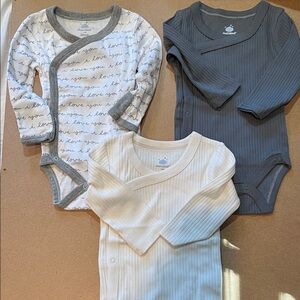 Set of 3 Longsleeve Body suits Cozy Kids One Piece Set - White, Gray, and Cream
